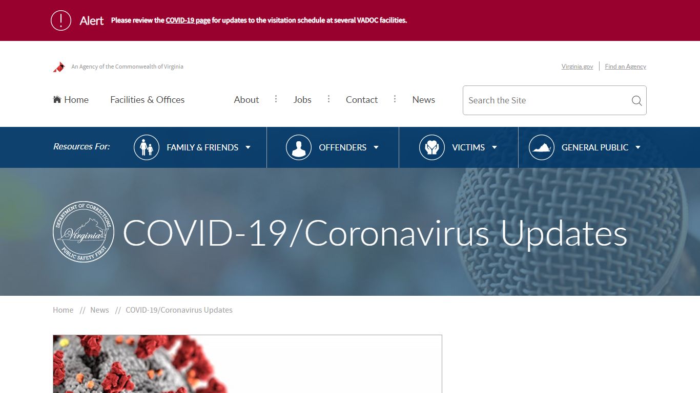COVID-19/Coronavirus Updates - Virginia Department of Corrections